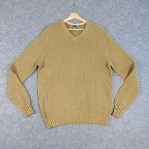 Cullen Mens Sweater V Neck L Ribbed Silk Cashmere Beige Old Money Classic 425